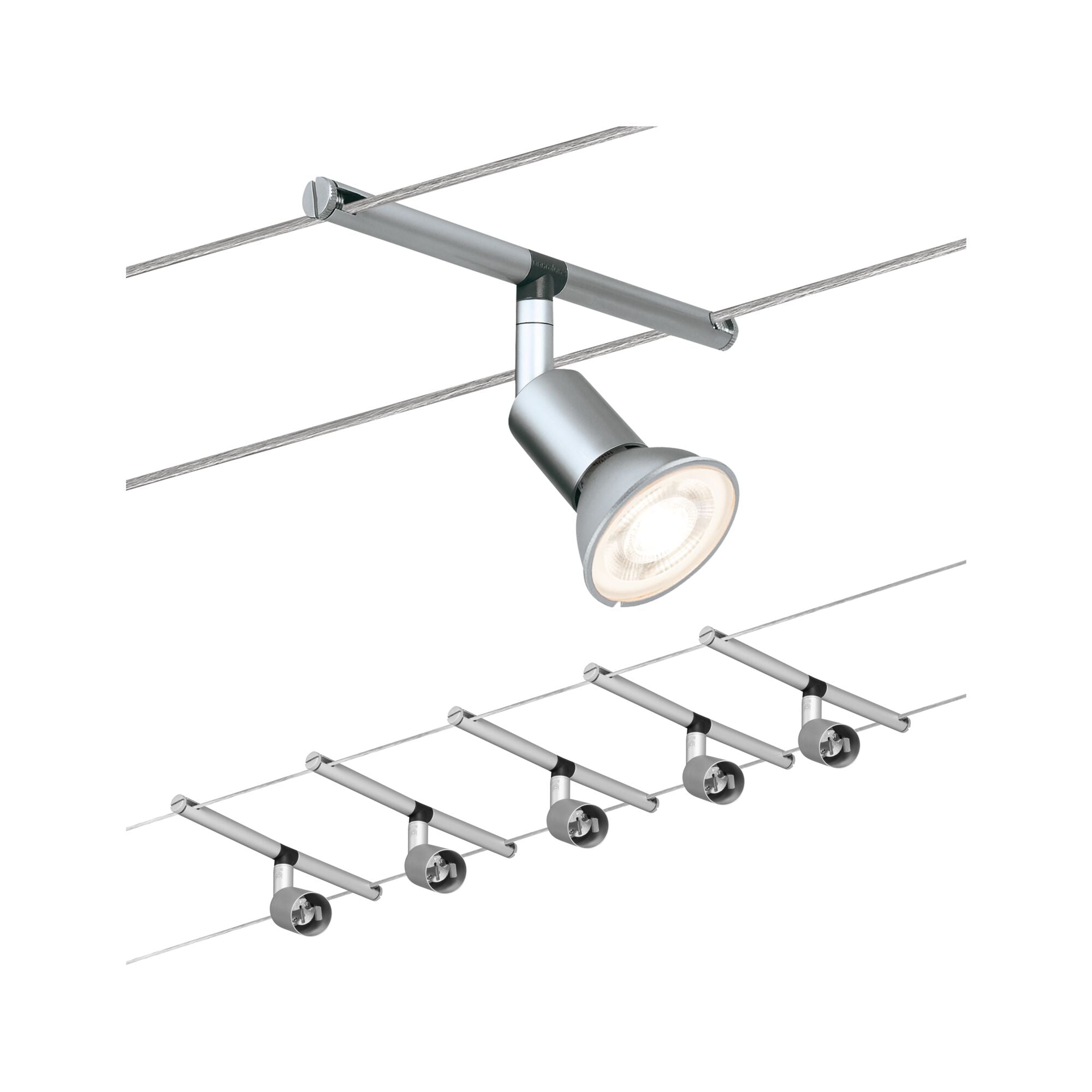 Seilsystem Spice SaltLED Basisset GU5,3 max. 5x10W dimmbar 230/12V Chrom matt - Paulmann - 94145