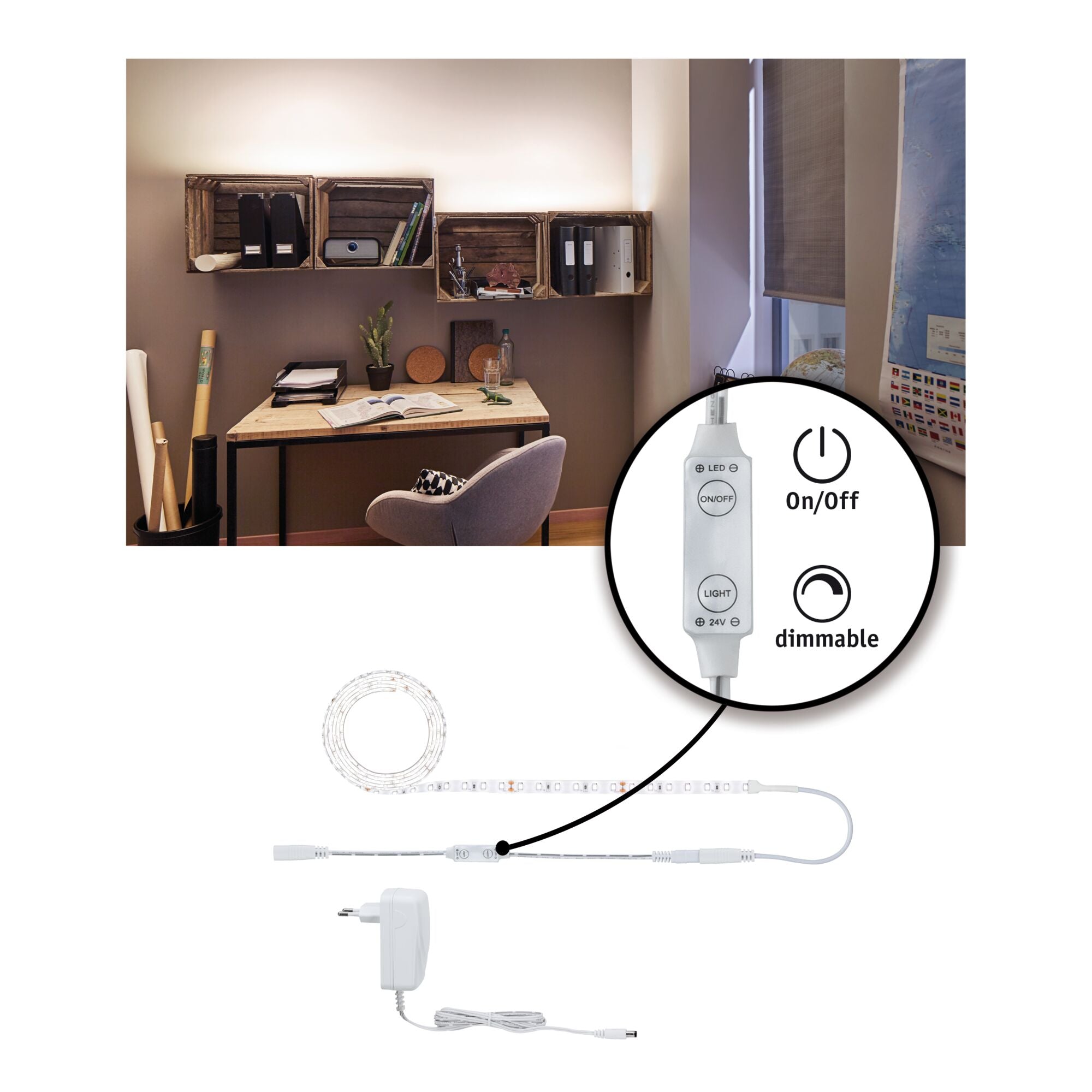 SimpLED Power Neutralweiß inkl. Dimm/Switch Komplettset 1,5m beschichtet 17W 1060lm/m 4000K 24VA - Paulmann - 78958