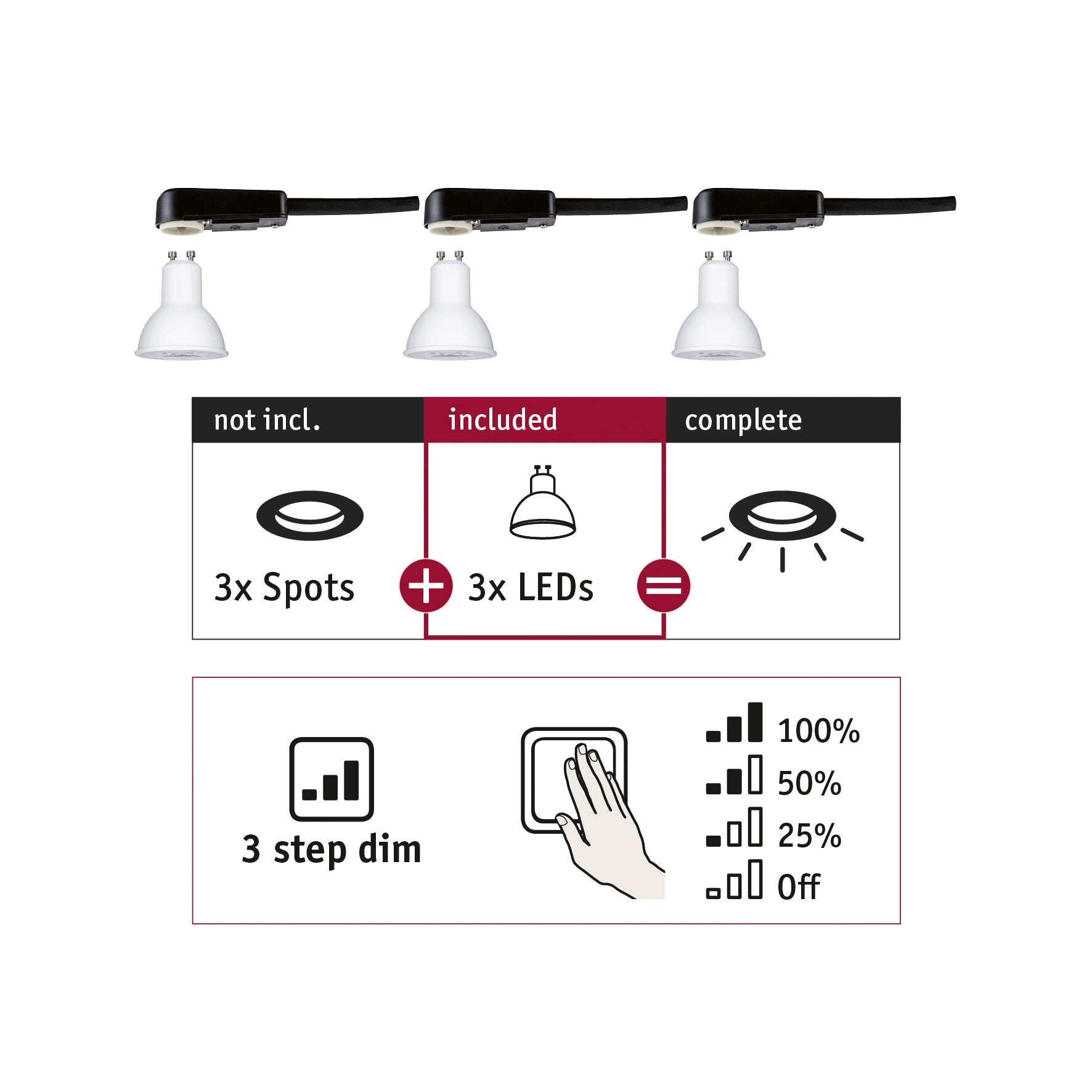 Standard 230V LED Reflektor 3 - Step - Dim GU10 230V 3x460lm 3x6,5W 2700K dimmbar Weiß - Paulmann - 28785