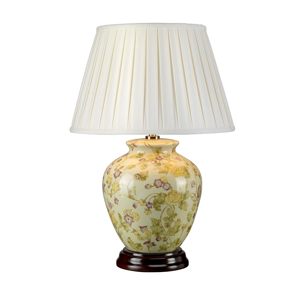 Tischlampe „Yellow Flowers“ mit 1 Licht, Gelb und Lila mit elfenbeinfarbenem Schirm